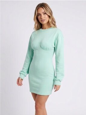 New Sabo Skirt Mint Green Long Sleeve Dress Size Large Cotton